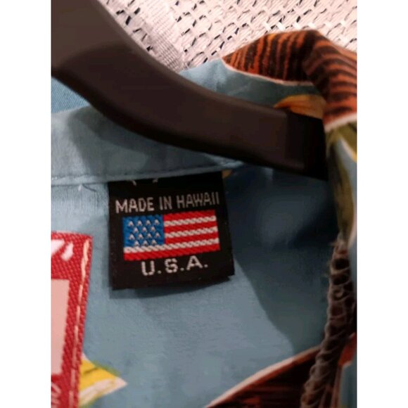 RJC Mens Hawaiian Button Down SURF & GUITARS  Shirt Short Sleeve 1980s Vibe USA - Picture 4 of 6